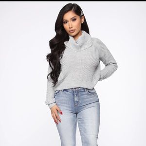 Keep On Guessin' Cowl Neck Sweater - Heather Grey